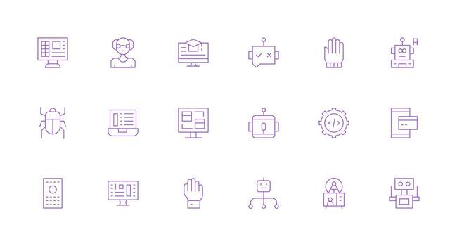 18 íconos para programa en mínimo línea formato ui y ux enfocado icono colección vector
