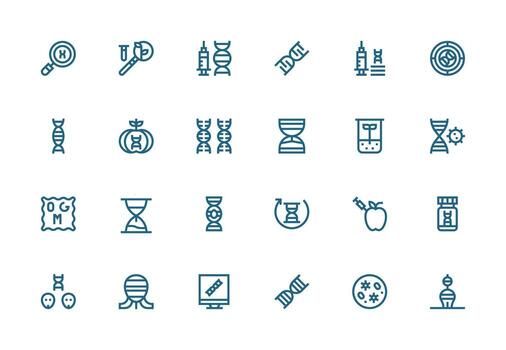 Biotechnology Icon Set with 24 Thick Line Line Graphics Balanced Icon Set for Functional Design vector