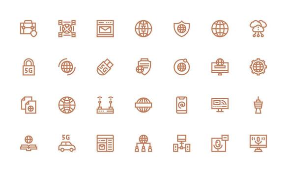 Internet presentando 28 íconos en negrita línea diseño completamente editable icono conjunto para web vector