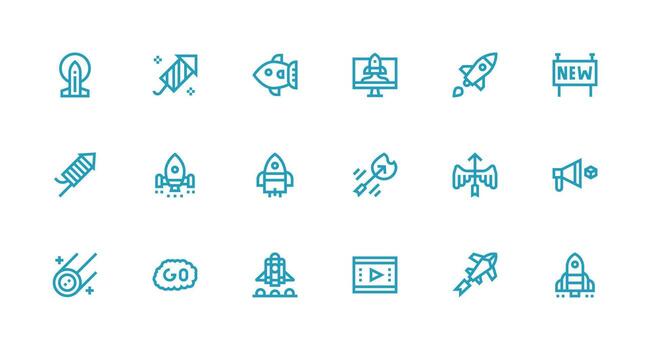 18 fuerte carrera línea estilo íconos desde lanzamiento colección personalizable icono serie para móvil pantallas vector