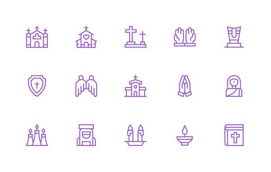 15 Religious Icon Icons in Regular Line Aesthetic Icon Set for Projects vector