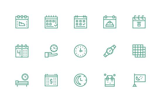 regular línea estilo calendario íconos con 15 vectores diseño Listo icono conjunto para equipos