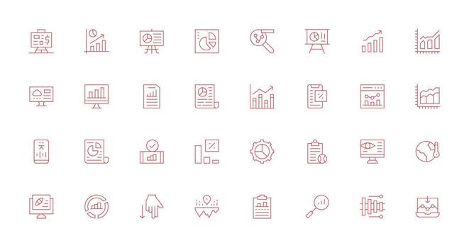 Thin Line Style Statistics Icons with 32 Vectors Organized Pack for Project Assets