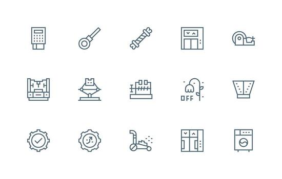 Machine Icon Collection with 15 Regular Line Designs Neat Icon Set vector