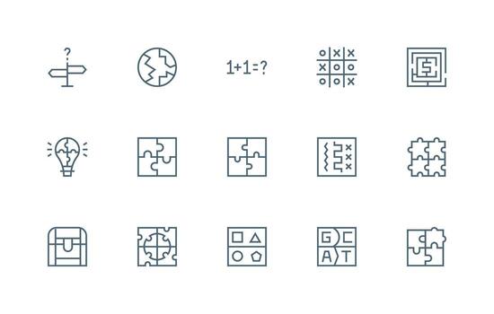 Puzzle Icon Set with 15 Regular Line Graphics Scalable Icon Pack vector