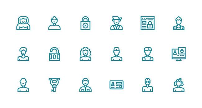 Login Icon Set with 18 Strong Stroke Line Graphics Essential Icon Collection vector