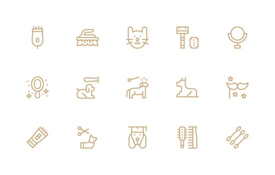 Grooming Design Icons featuring 15 in Regular Line Style High-Resolution Icons for Any Platform vector