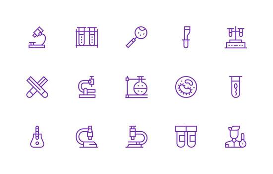 Microscope featuring 15 Icons in Regular Line Design Simple Icon Pack vector