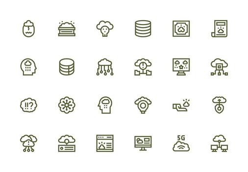nube informática diseño íconos presentando 24 en grueso línea línea estilo glifo icono serie vector