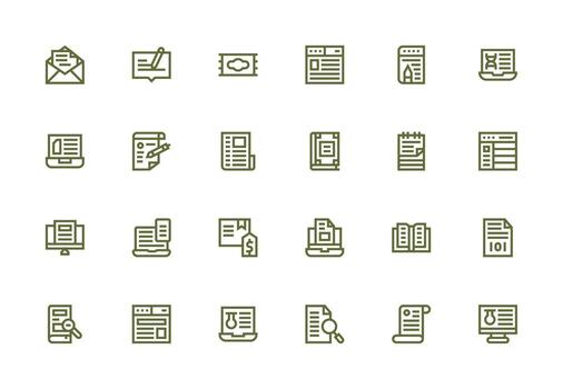 24 Thick Line Line Icons for Digital Document Graphics Simplified Icon Pack for Visual Tools vector