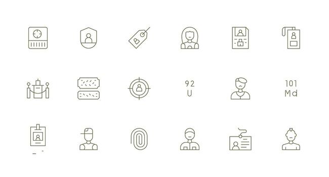 18 Identification Icons in Minimal Line Aesthetic Multi-Purpose Icon Set vector