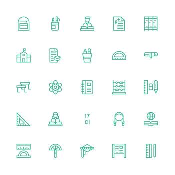 colegio icono conjunto con 25 medio carrera contorno gráficos completar icono conjunto para móvil aplicaciones vector