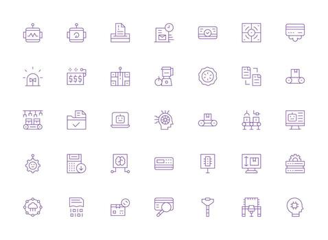 35 íconos para Procesando en ligero línea formato limpiar icono colección para web utilizar vector