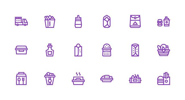 18 Icons for Lunchbox in Strong Stroke Line Format Organized Pack for Project Assets vector