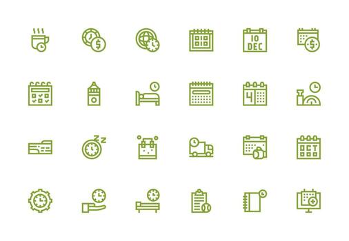 grueso línea línea estilo calendario íconos con 24 vectores icono conjunto para web
