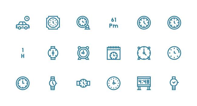 hora presentando 18 íconos en fuerte carrera línea diseño interfaz icono colección vector