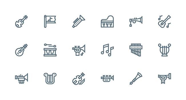 Orchestra Icon Collection with 18 Strong Stroke Line Designs Sharp Icons for Presentations vector