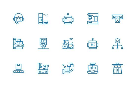 15 regular línea vectores para automatizado tema compacto icono conjunto