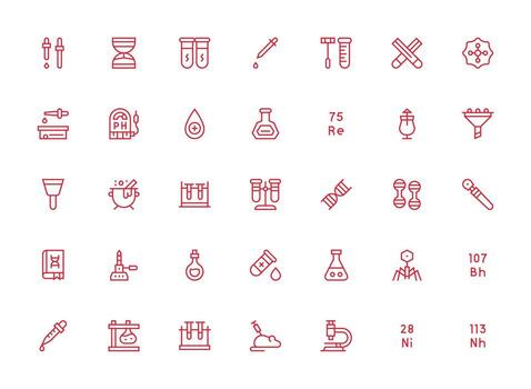 Laboratory Icon Collection with 35 Regular Clean Line Designs All Device Compatible Icon Set vector