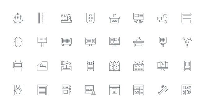 panel conjunto con 32 Delgado línea íconos interfaz icono colección para diario proyectos vector