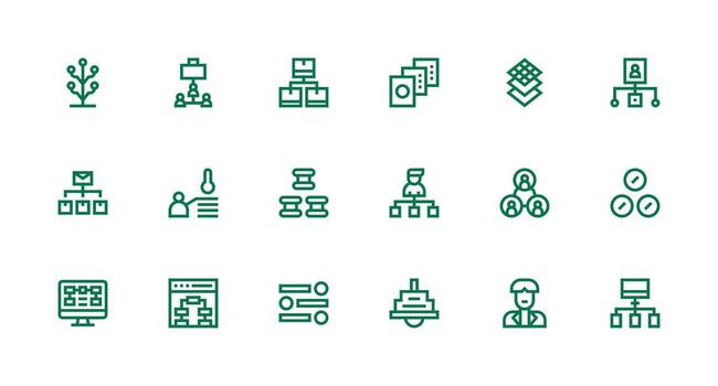 jerarquía icono colección con 18 fuerte carrera línea diseños esencial icono conjunto para equipos vector