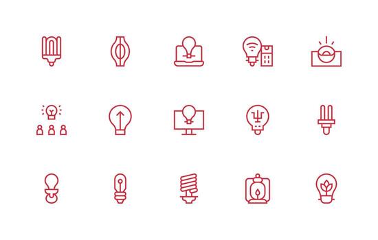 15 regular línea estilo íconos desde bombilla colección ligero icono serie vector