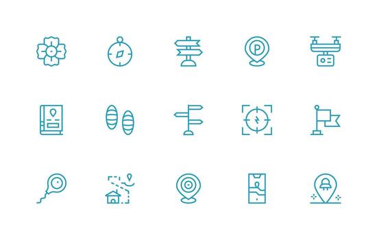 Regular Line Style Gps Icons with 15 Vectors Pixel Perfect Icons for Modern Apps