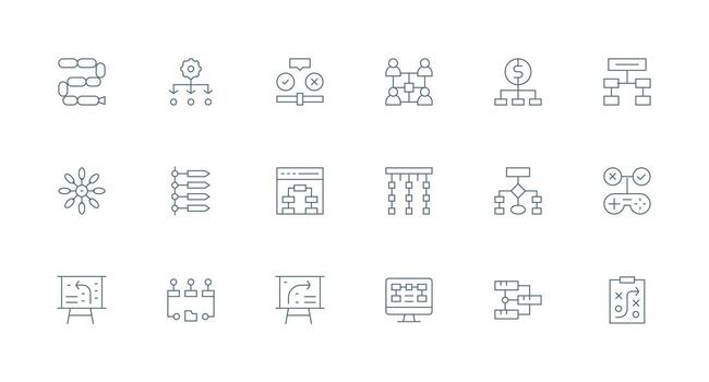 Minimal Line Style Flowchart Icons with 18 Vectors Interface Icon Collection for Daily Projects