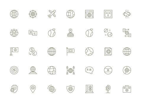 International Design Icons featuring 35 in Light Line Style UI Icon Set vector