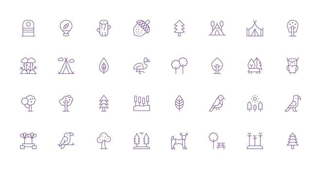 Nature Reserve Visual Pack containing 32 Thin Line Icons Simple Icons for Interface and Wireframes vector