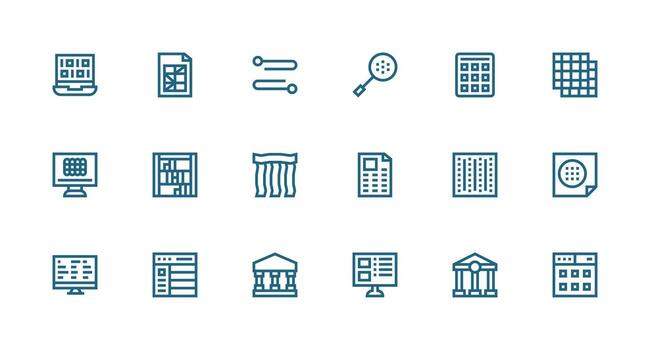 18 fuerte carrera línea íconos para columnas gráficos tablero icono serie vector