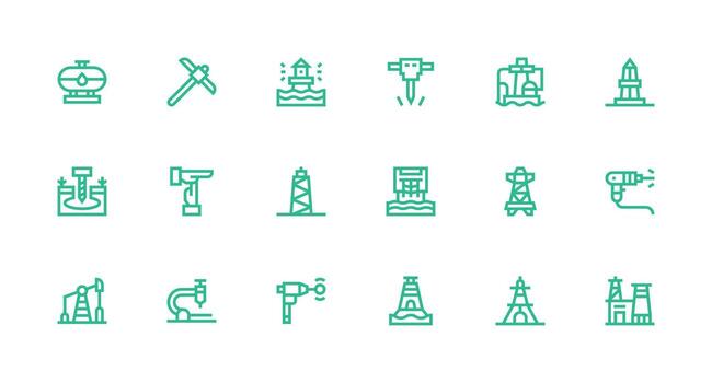 18 Strong Stroke Line Icons for Drilling Graphics Flexible Icon System for Web Interfaces vector