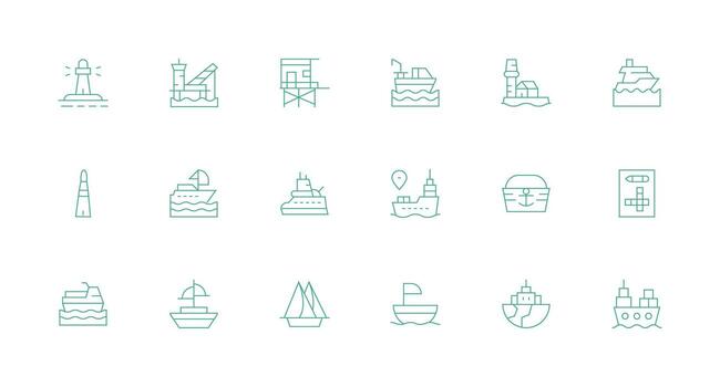 18 Icons for Harbor in Minimal Line Format Icon Pack for UI vector