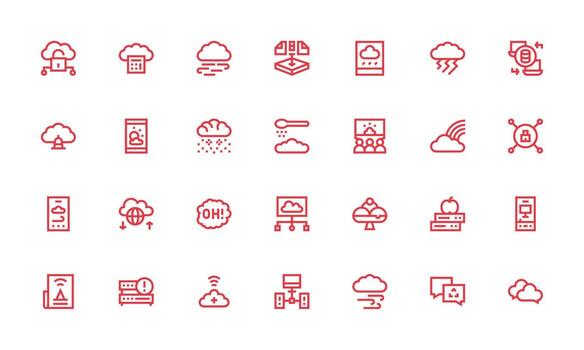 Cloud Set with 28 Bold Line Icons Clear and Concise Icon Set Collection vector