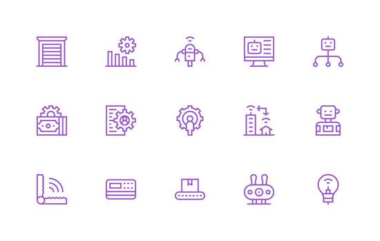 Automation Design Icons featuring 15 in Regular Line Style Professional Icon Set vector