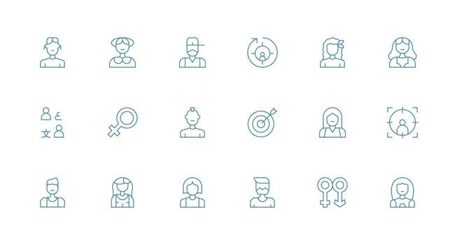 Demographic Visual Pack containing 18 Minimal Line Icons Clean Icon Collection for Web Use vector