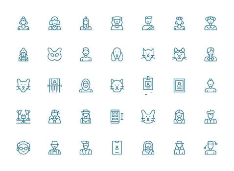 retrato diseño íconos presentando 35 en regular limpiar línea estilo interfaz icono colección para diario proyectos vector