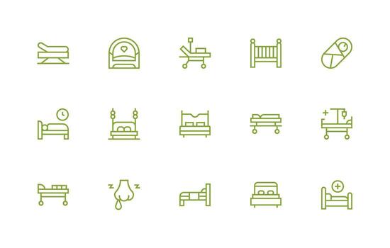 15 Regular Line Icons for Bed Graphics Complete Icon Set for Mobile Apps vector