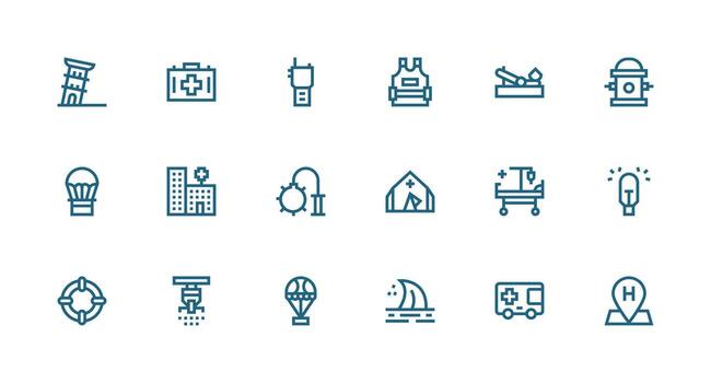 18 fuerte carrera línea vectores para emergencia tema equilibrado icono conjunto para funcional diseño