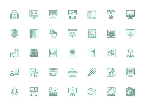 35 presentación íconos en regular limpiar línea estético núcleo icono colección para diario Tareas vector