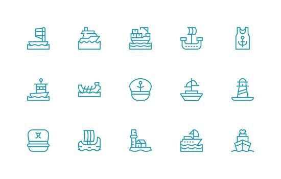 Ship Set with 15 Regular Line Icons Icon Pack for Various Themes vector