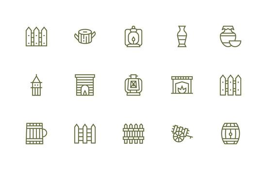 Rustic Icon Set with 15 Regular Line Graphics Detailed Icon Collection for Design Systems vector