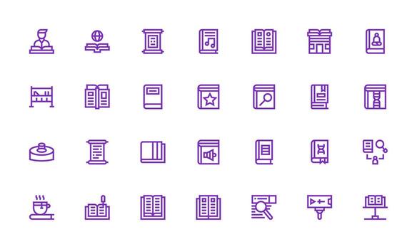 Library including 28 Bold Line Illustrations Scalable Icons for Cross-Platform Interfaces vector