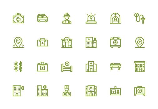 Ambulance featuring 24 Icons in Thick Line Line Design Sharp Icons for Presentations vector