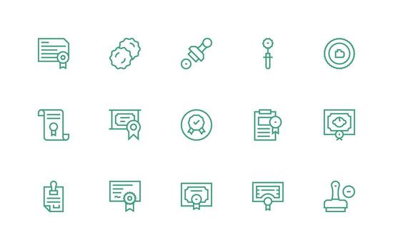 Regular Line Style Stamp Icons with 15 Vectors Complete Icon Bundle for Web Design