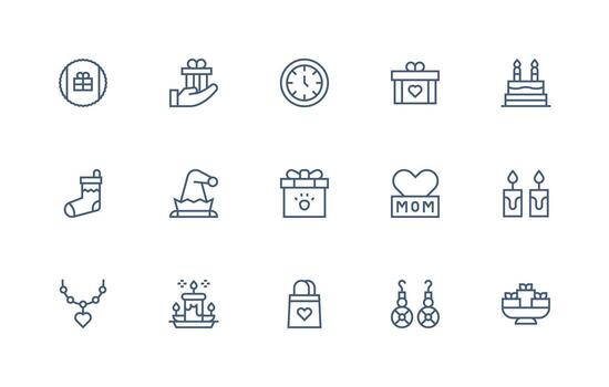Present including 15 Regular Line Illustrations Multi-Purpose Icon Set vector