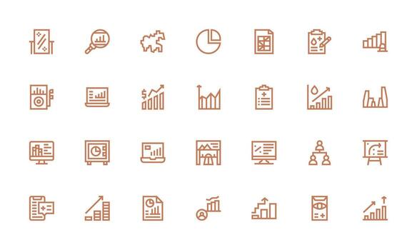 28 Bold Line Icons for Chart Graphics UI Icon Set vector