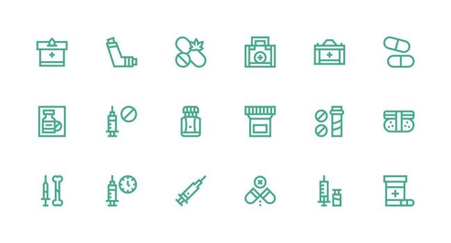 Medication Icon Set with 18 Strong Stroke Line Graphics Minimal Icon Set for Interface Projects vector