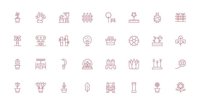Garden Design Icons featuring 32 in Thin Line Style Complete Icon Set for Mobile Apps vector