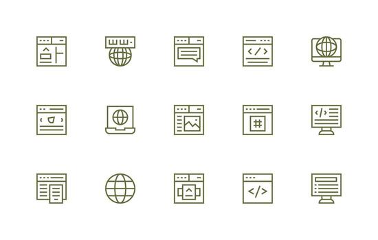 15 Icons for Browser in Regular Line Format Compact Icon Pack vector